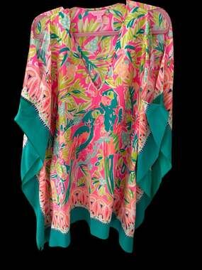 Lilly Pulitzer Atlin Silk Kaftan Parrot Party Print Size L/XL